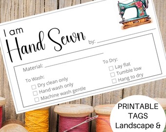 Printable Quilt Care Tag for Handmade Quilted Gifts ~ I am Hand Sewn Gift Labels Laundry Washing Instructions ~ Fabric Care Card Hangtag