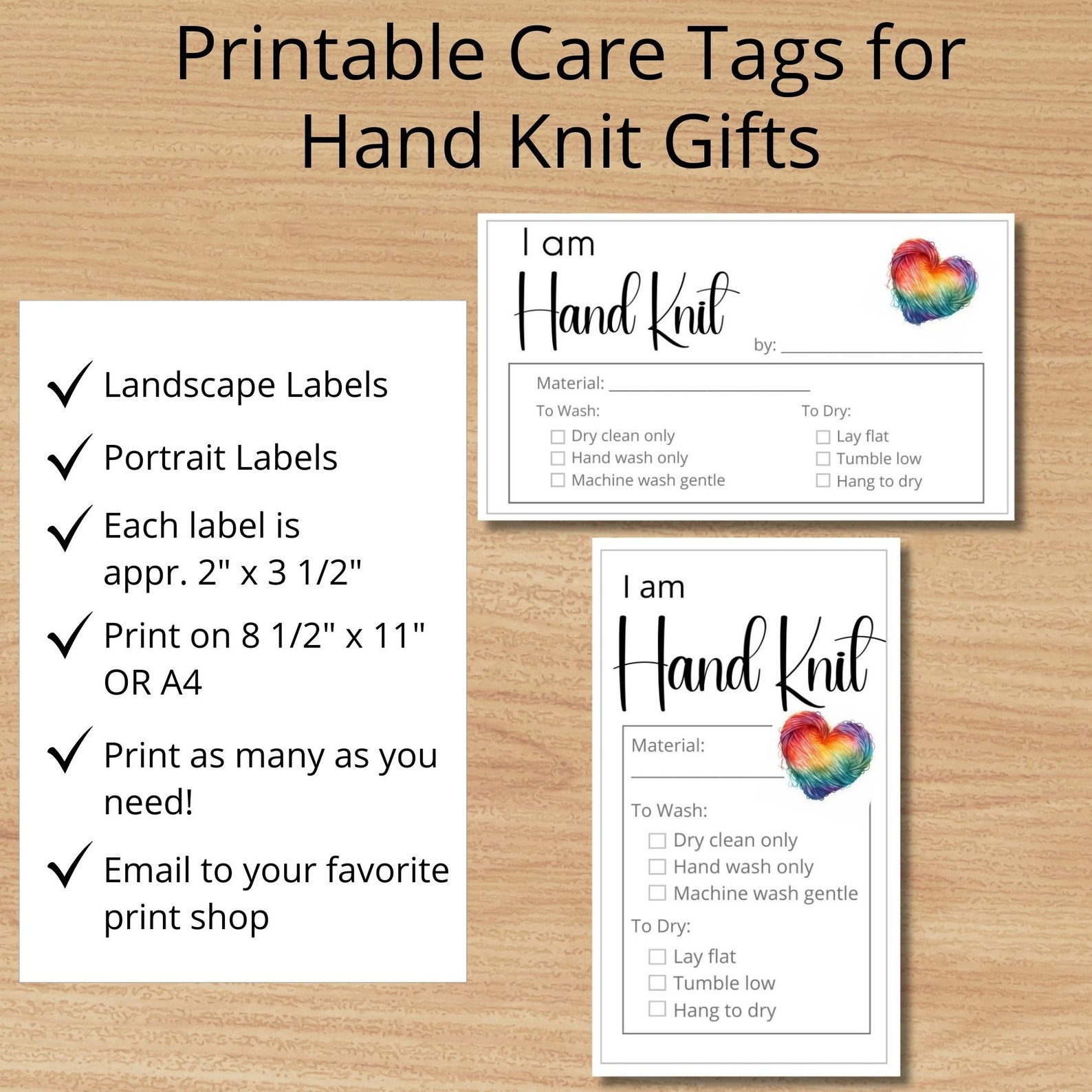 Printable Care Tag for Handmade Knit Item ~ I Am Hand Knit Gift Labels ...