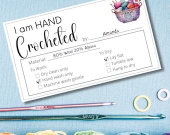 Printable Care Tag for Handmade CROCHET Gifts ~ I am Hand Crocheted Gift Labels Laundry Washing Instructions ~ Fiber Care Card Hangtag