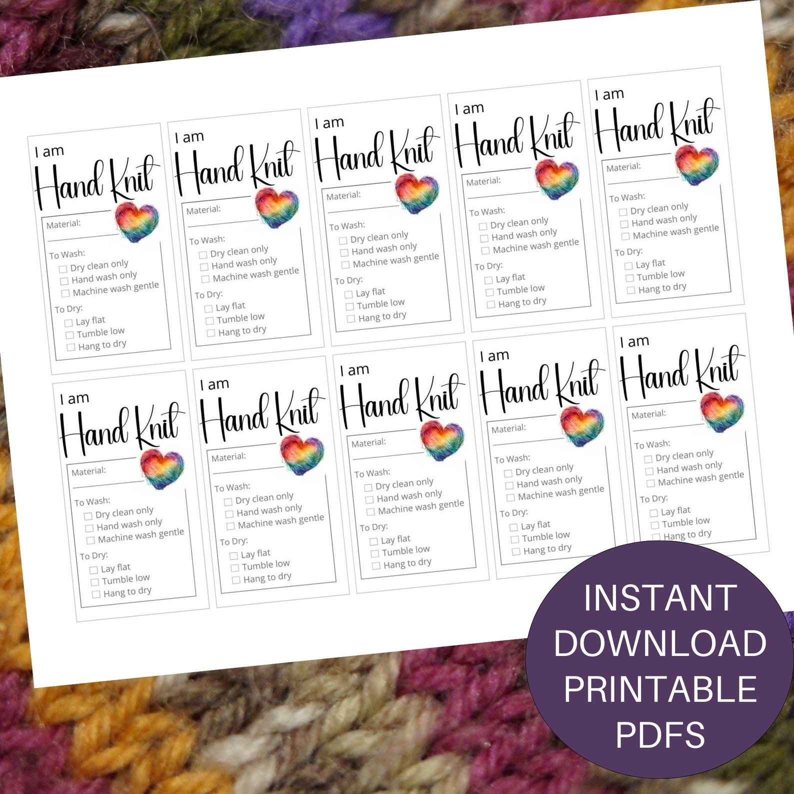 Printable Care Tag for Handmade Knit Item ~ I Am Hand Knit Gift Labels ...