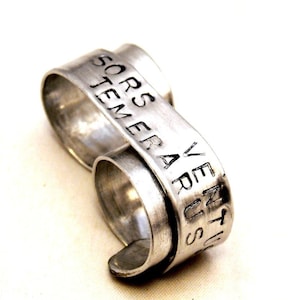 Custom Silver Double Banner Ring - Fortune Favors the Bold Two Finger Ring