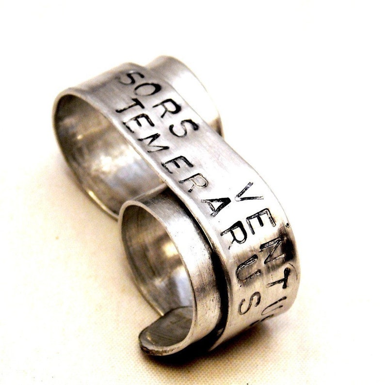 Custom Silver Double Banner Ring Fortune Favors the Bold Two Finger Ring image 1