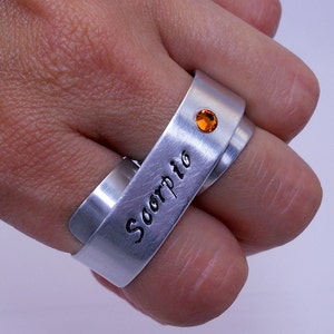 Scorpio Two Finger Ring with Topaz Silver Scorpio Ring Two Finger Silver Ring Personalized Zodiac Jewelry image 3