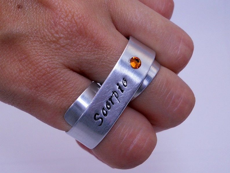 Scorpio Two Finger Ring with Topaz Silver Scorpio Ring Two Finger Silver Ring Personalized Zodiac Jewelry image 3