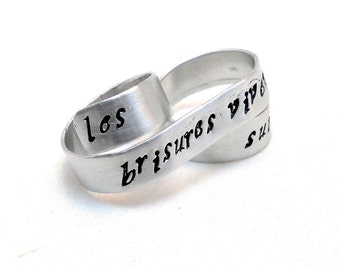 Personalized Two Finger Ring Silver Tattoo-style Banner Ring Personalized Jewelry Modern Rebel