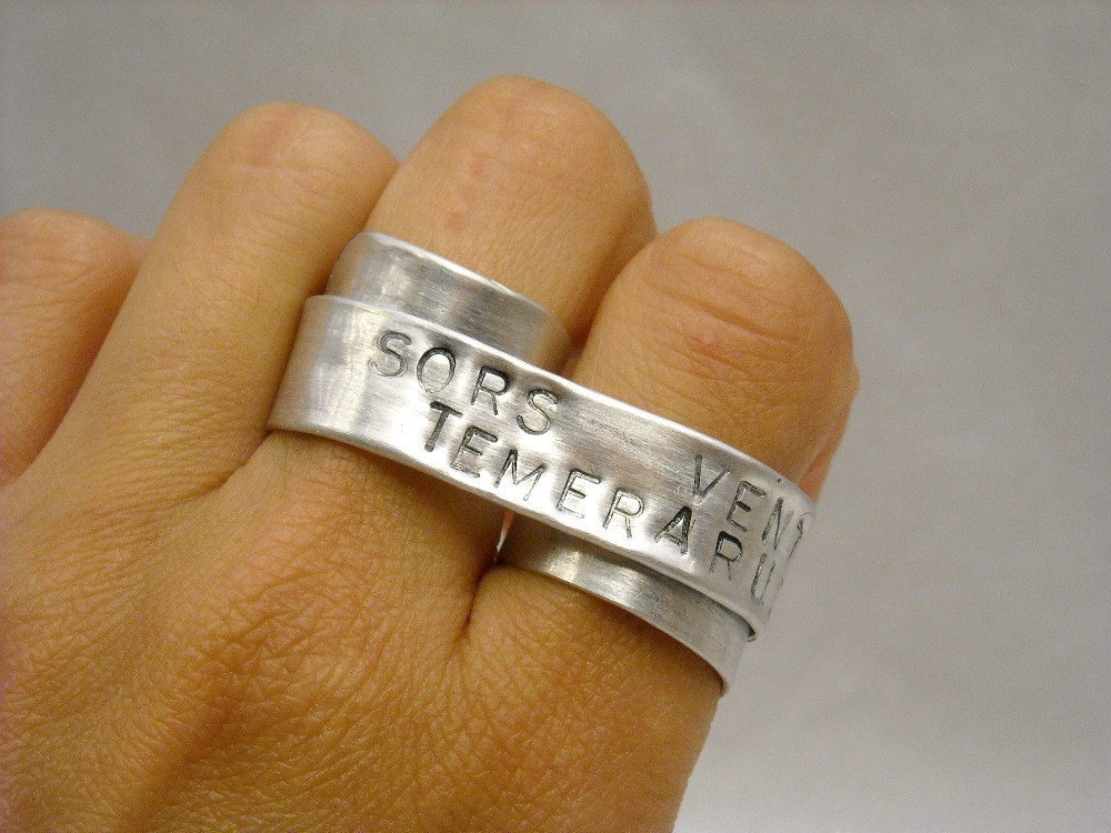 Fortune Rings Silver Custom Silver Double Banner Ring - Fortune Favors the Bold Two Finger ...