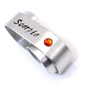 Scorpio Two Finger Ring with Topaz Silver Scorpio Ring Two Finger Silver Ring Personalized Zodiac Jewelry image 1