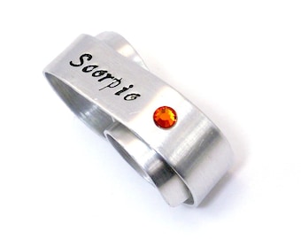 Scorpio Two Finger Ring with Topaz Silver Scorpio Ring Two Finger Silver Ring Personalized Zodiac Jewelry