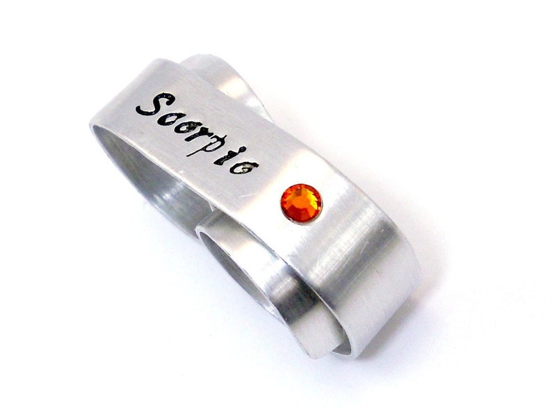 Scorpio Two Finger Ring with Topaz Silver Scorpio Ring Two Finger Silver Ring Personalized Zodiac Jewelry image 1