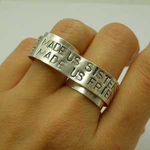 Sterling Silver Double Ring, Personalized Two Finger Ring, Say (almost) Anything on this unisex Banner Ring