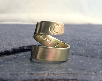 Boho Crescent Moon Ring // INSIDE Message // Bypass Ring - Forever & Always Engraved Ring