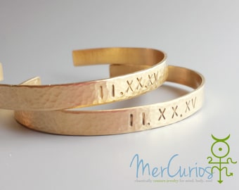 Custom Roman Numerals Bracelet, 14K Gold Filled Cuff, Gift for Bride, Bridesmaids or Mom