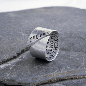 Rustic Asymmetrical Cuff Ring // Mens Silver Name Ring // INSIDE Message Ring for HIM // Personalized Gift under 50 image 2