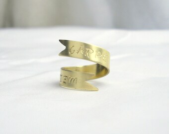 Carpe Diem // Gold Banner Ring // 14k Gold Filled Jewelry // Custom Stamped Ring // Inspirational Quote // Gift under 50