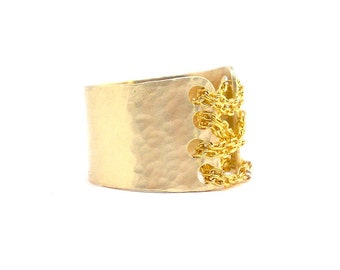 Nowoczesny pierścień gorsetowy - szeroka złota obrączka - spersonalizowany pierścień - BDSM, wyjątkowy prezent dla NIEJ