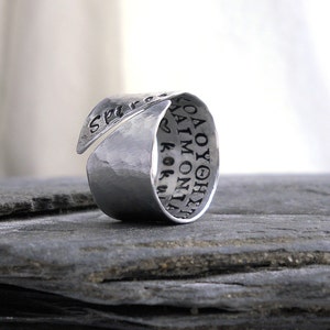 Rustic Asymmetrical Cuff Ring // Mens Silver Name Ring // INSIDE Message Ring for HIM // Personalized Gift under 50 image 3