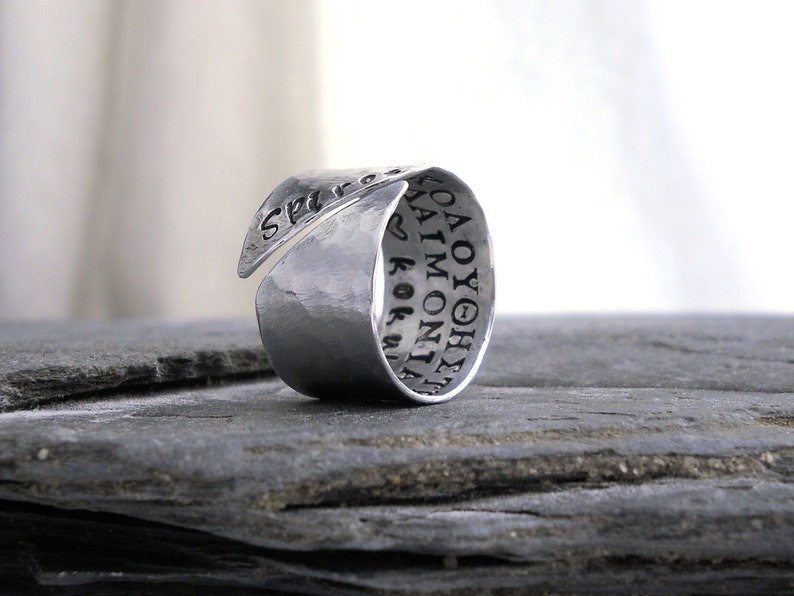 Rustic Asymmetrical Cuff Ring // Mens Silver Name Ring // INSIDE Message Ring for HIM // Personalized Gift under 50 image 3