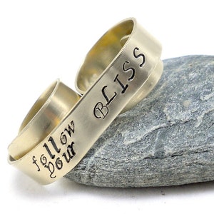 Gold Knuckle Ring, Two Finger Ring, Custom Banner Ring Follow Your Bliss image 1