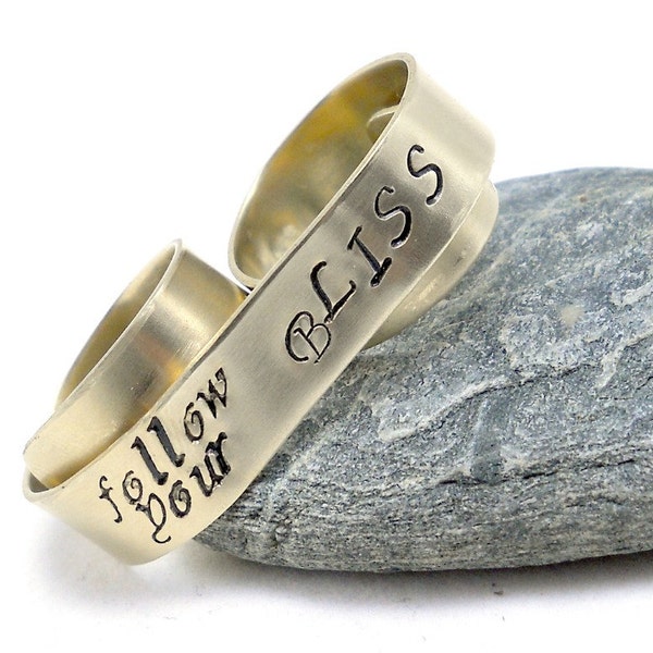 Gold Knuckle Ring, Two Finger Ring, Custom Banner Ring - Follow Your Bliss