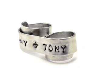 Couples Personalized Wedding Band, Two Finger Ring - You & Me