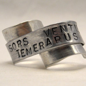 Custom Silver Double Banner Ring Fortune Favors the Bold Two Finger Ring image 3