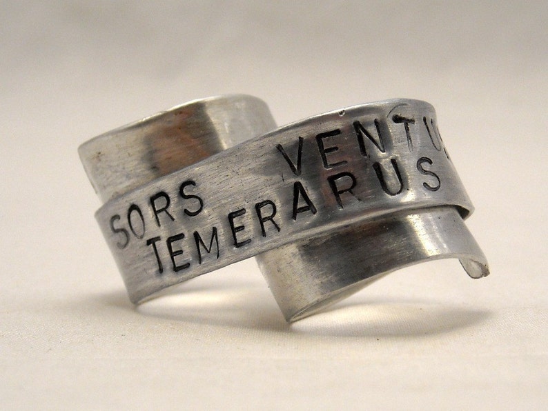 Custom Silver Double Banner Ring Fortune Favors the Bold Two Finger Ring image 3