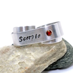 Scorpio Two Finger Ring with Topaz Silver Scorpio Ring Two Finger Silver Ring Personalized Zodiac Jewelry image 2