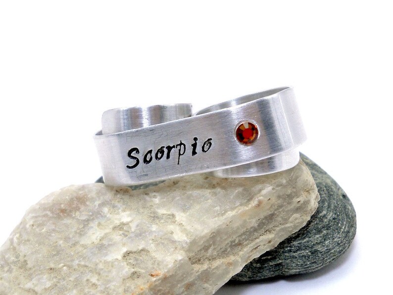 Scorpio Two Finger Ring with Topaz Silver Scorpio Ring Two Finger Silver Ring Personalized Zodiac Jewelry image 2