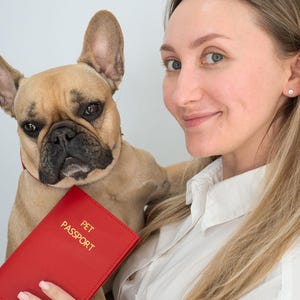Personalized Leather Pet Passport Cover | EU Dog & Cat Passport Holder | Pink, Red, Black, Burgundy | Custom Engrave Name | Travel Accessory