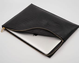 Crocodile Embossed Leather MacBook Sleeve – Personalized Laptop Cover