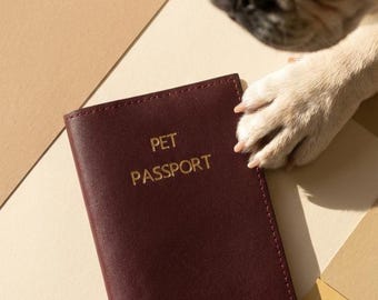 Personalized Leather Pet Passport Cover: Custom Engraved EU Dog & Cat Travel Accessory