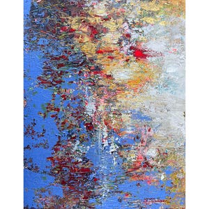 Water and Sky I,  unframed original abstract impressionist painting on stretched canvas, 11”x14”