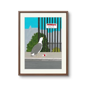 Humorystyczny wydruk ścienny Mewa Wybrzeże - Zabawny prezent na plażę - Kolorowa ilustracja ptaka