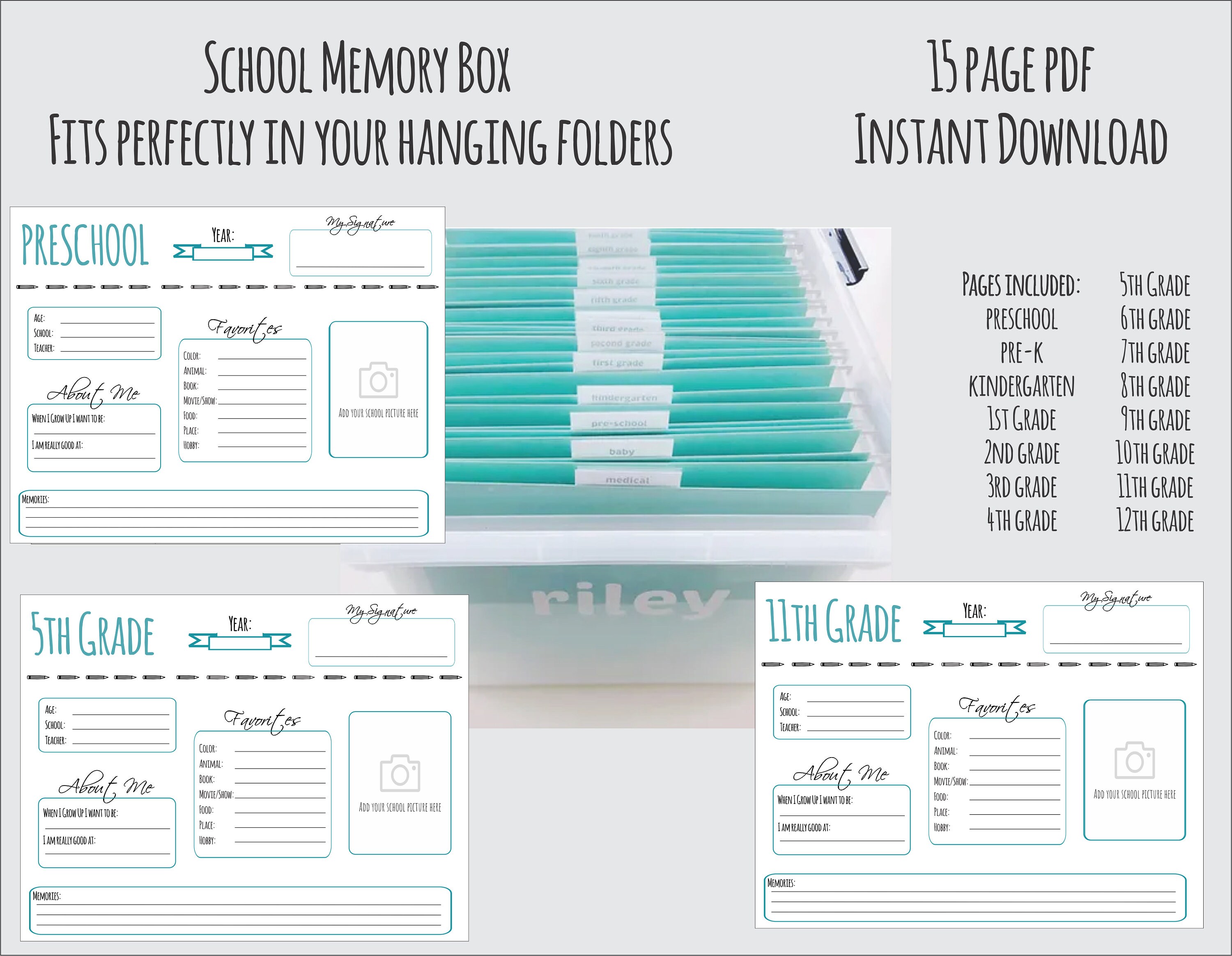 Teal Memory Plain Teal Theme | Printable Keepsake/memory Box Insert Page ...