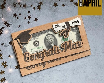 Graduation Congrats Money Holder, Personalized Wood Money Holder, Graduate 2024 Money Holder, Custom Name Cash Holder, Graduation Gift