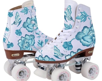 Vintage Quad Skates Roller-skates Rainbow Floral Custom Hand Painted Leather Flash Flowers, Rink, Skating, Derby, Made to Order Customizable