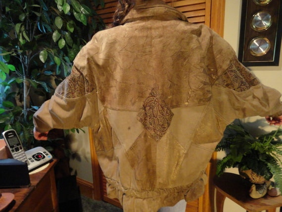 Batwing Leather Jacket, Beige Leather and Paisley