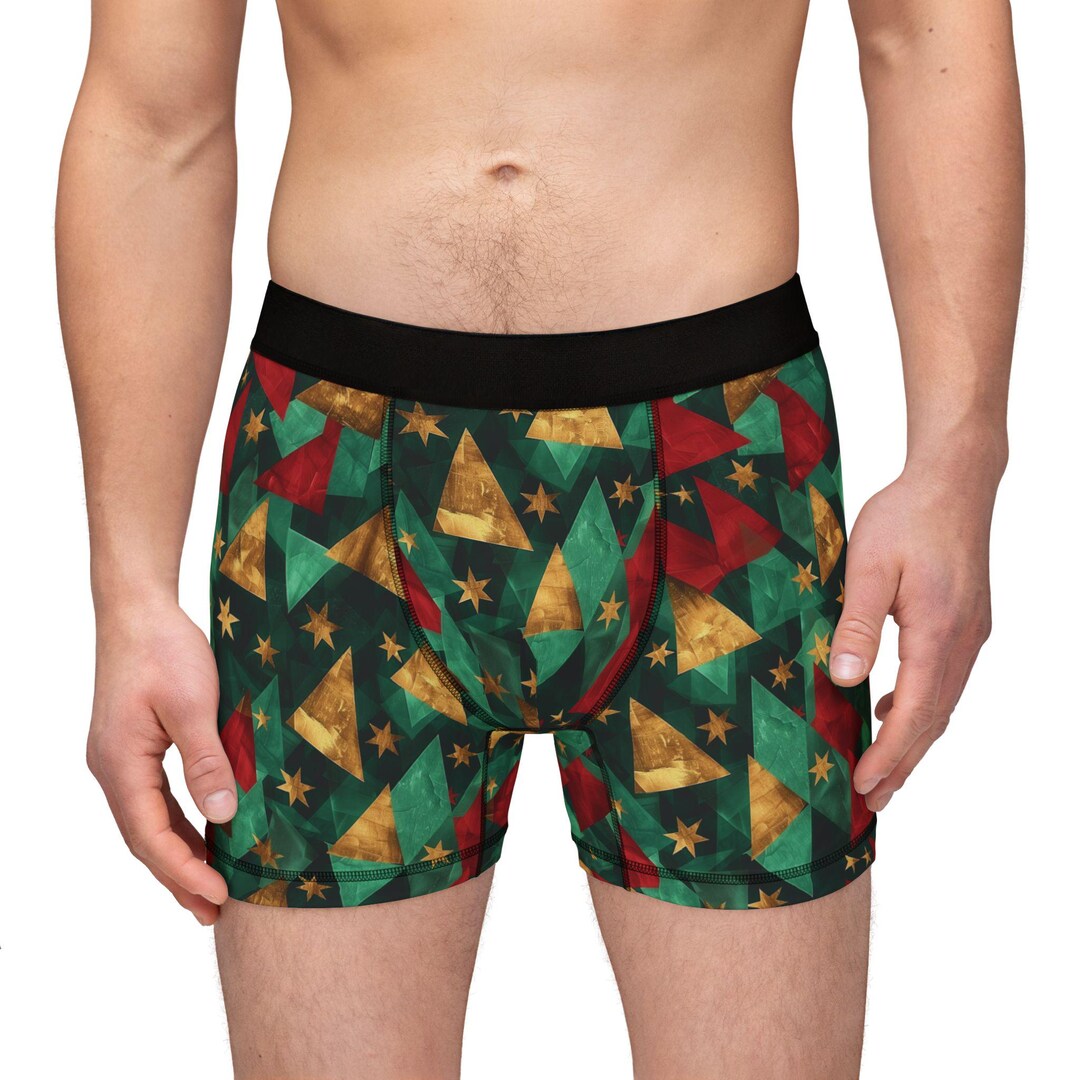 Christmas Geometric Men's Boxers, Holiday Triangle Pattern Underwear ...