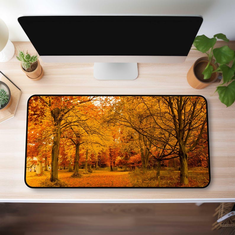 Fall Trees Desk Mat, Aesthetic Desk Decor, Trendy Workspace Essential ...