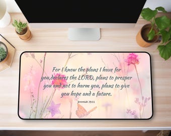 Jeremías 29:11 - Tapete de escritorio cristiano, tapete con citas bíblicas, decoración religiosa para escritorio, tapete grande para ratón, protector de escritorio, regalo para ministro