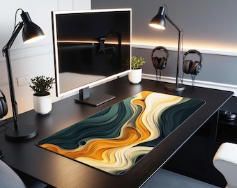 Green Amber Topography Desk Mat: XL Neoprene Mouse Pad