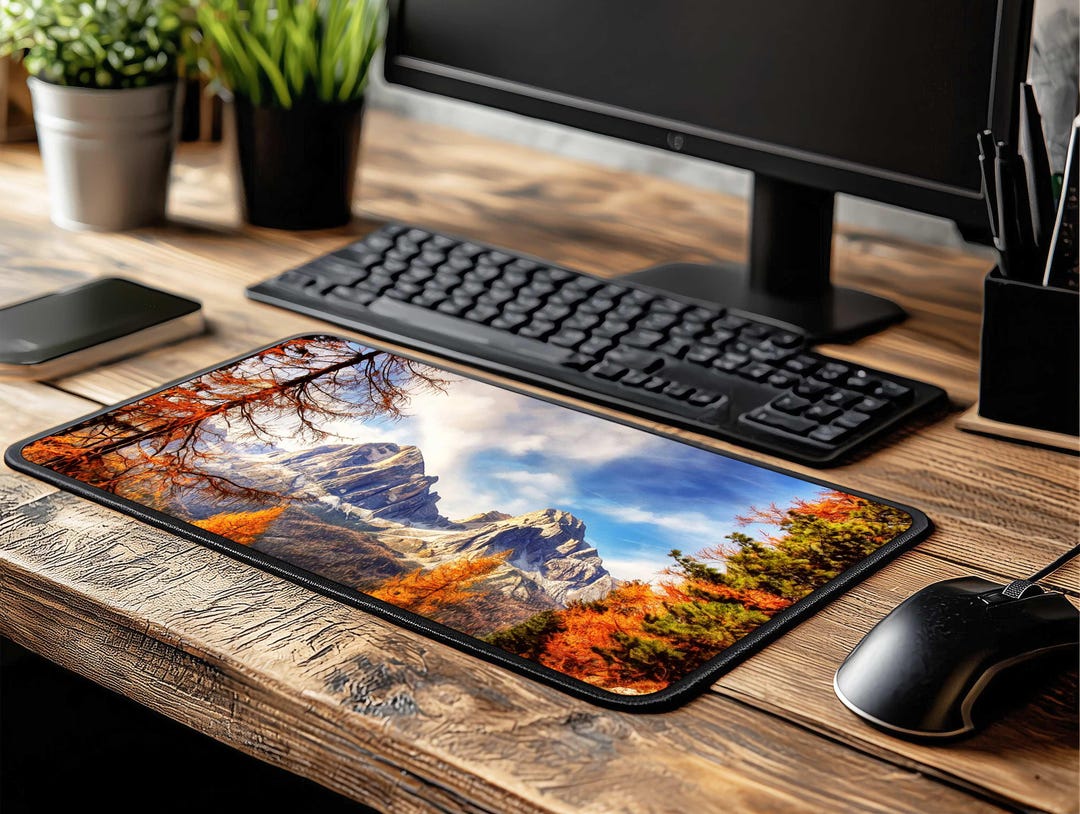 Fall Mountain Scene Desk Mat, Desk Decor, Trendy Workspace Essential ...