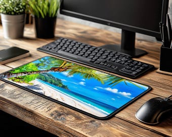 Tropical Beach Scene Desk Mat: XL Workspace Protector