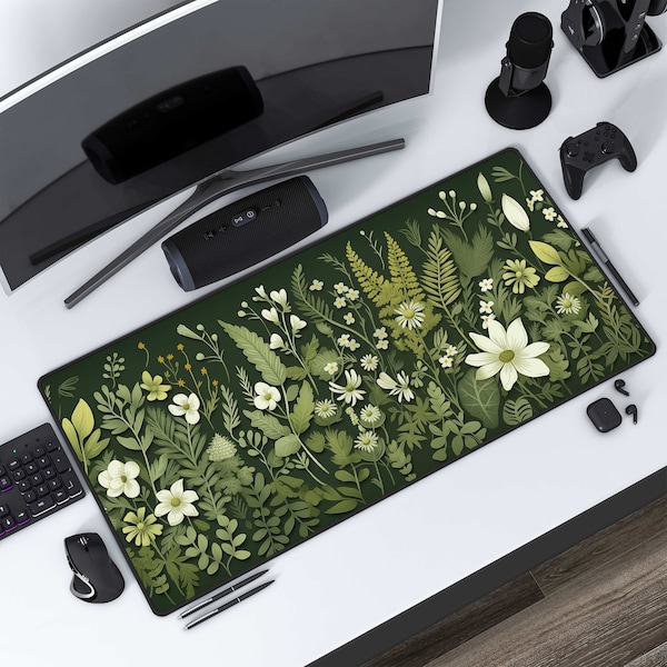 Cottagecore Floral Desk Mat: Extra Large Green Mouse Pad