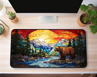 Stained Glass Bear Desk Mat: XL Neoprene Mouse Pad