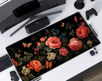 Cottagecore Roses-bureauonderlegger: extra grote muismat, kleurrijk kantoordecor
