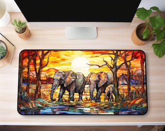 Stained Glass Elephant Desk Mat: XL Neoprene Mouse Pad