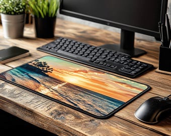 Tropical Sunset Desk Mat: XL Neoprene Mousepad, Beach Decor