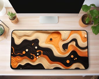 Topography Desk Mat: Black, Orange, Cream XL Mouse Pad