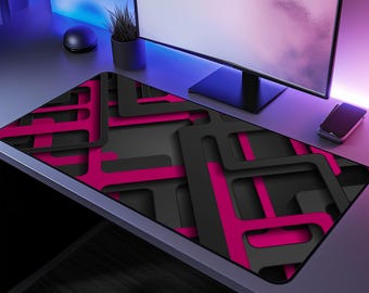 Pink and Black 3D Style Desk Mat. XL Mouse Pad. Desk Protector. Colorful Gaming Decor.  Gift For Gamers. Workspace Accessory. Keyboard Pad